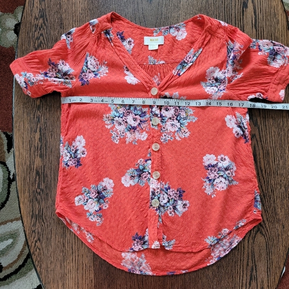 Maeve By Anthropology Reddish Orange Floral Hi-Low Blouse Size Women's 0 - Picture 6 of 9